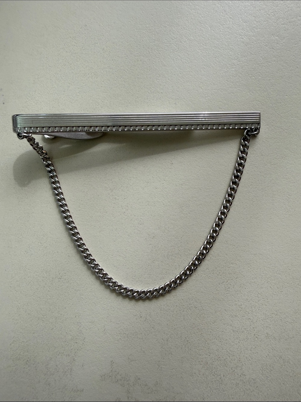 Vintage Hickok USA Silver Tone Tie Bar Clip with Swag Chain